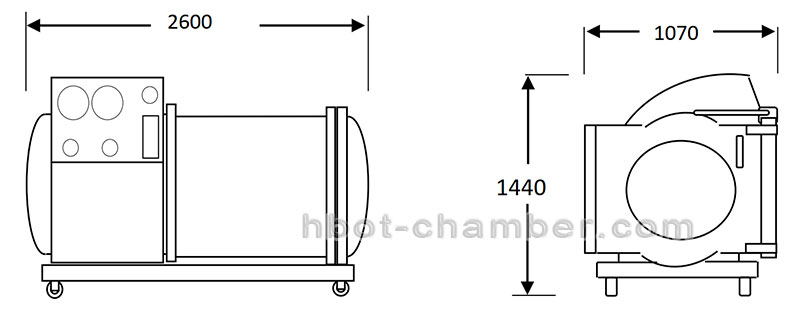 dimensions of stretcher type 3.0 ata hyperbaric oxygen chamber